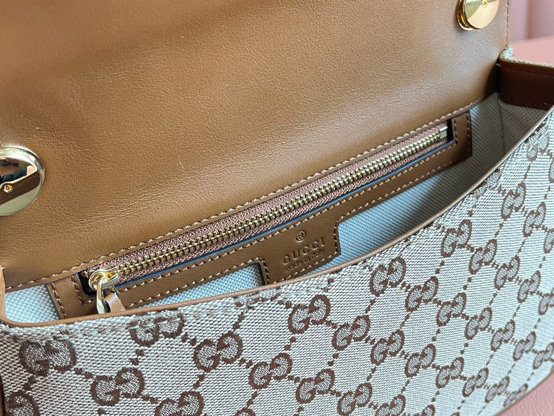 Gucci Blondie Medium 27cm Bag Brown Beige Leather Canvas