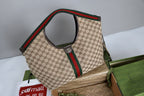 Gucci Giglio Large Tote Bag Beige and Red Denim