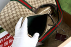 Gucci Giglio Large Tote Bag Beige and Red Denim
