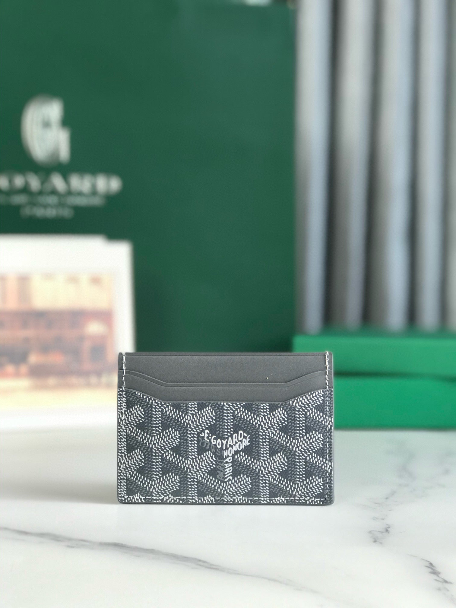 GOYA CARD WALLET 10 IN GRAY GOYARDINE CANVAS AND COWHIDE