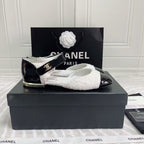 CC Ballerina Flats Black White Tweed & Calfskin