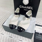 CC Ballerina Flats Black White Tweed & Calfskin