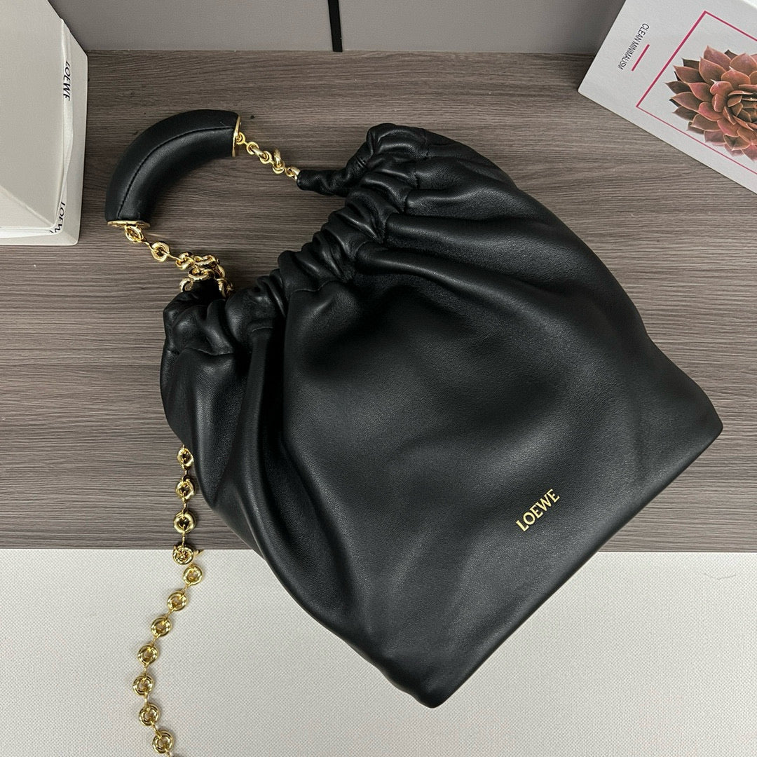 Loew Squeeze Hobo Bag 24cm Black Lambskin Ghw