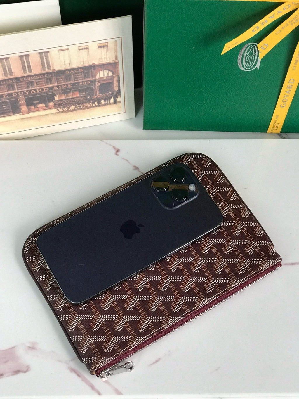 Goyard Burgurdy Goyardine Senat PM Cosmetic Bag