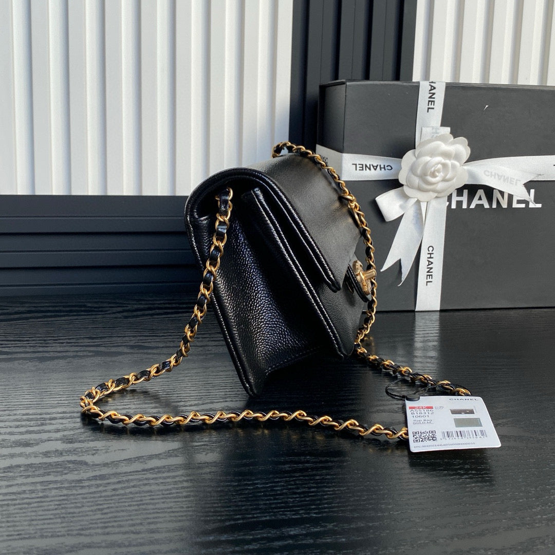 Medium Classic Flap Bag 23cm Black Caviar Calfskin Gold Hardware