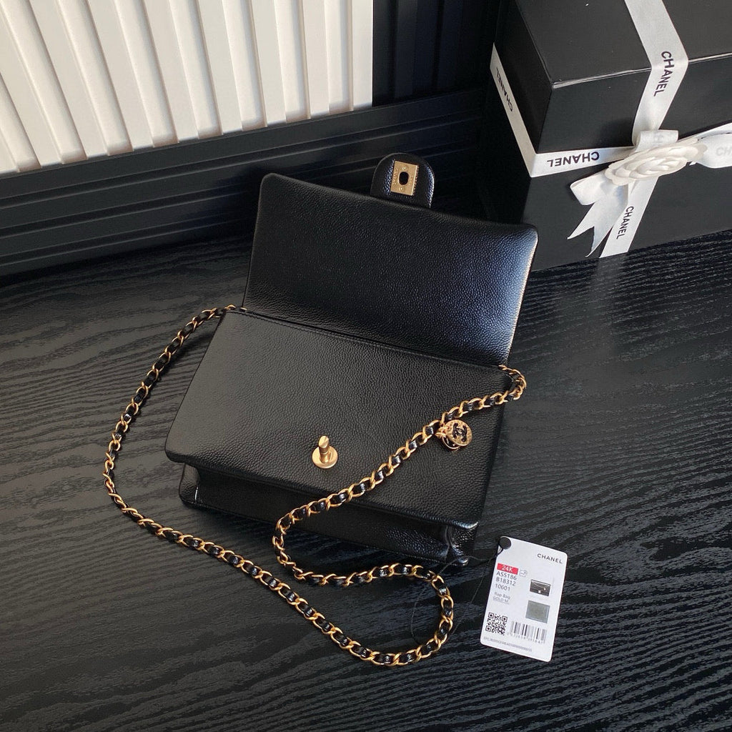 Medium Classic Flap Bag 23cm Black Caviar Calfskin Gold Hardware