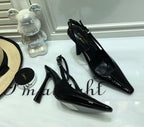 SL SLINGBACK PUMPS 100MM IN BLACK CALFSKIN PATENT LEATHER
