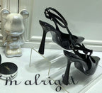 SL SLINGBACK PUMPS 100MM IN BLACK CALFSKIN PATENT LEATHER
