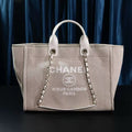 CC DEAUVILLE TOTE BAG 39 IN DARK BEIGE CANVAS
