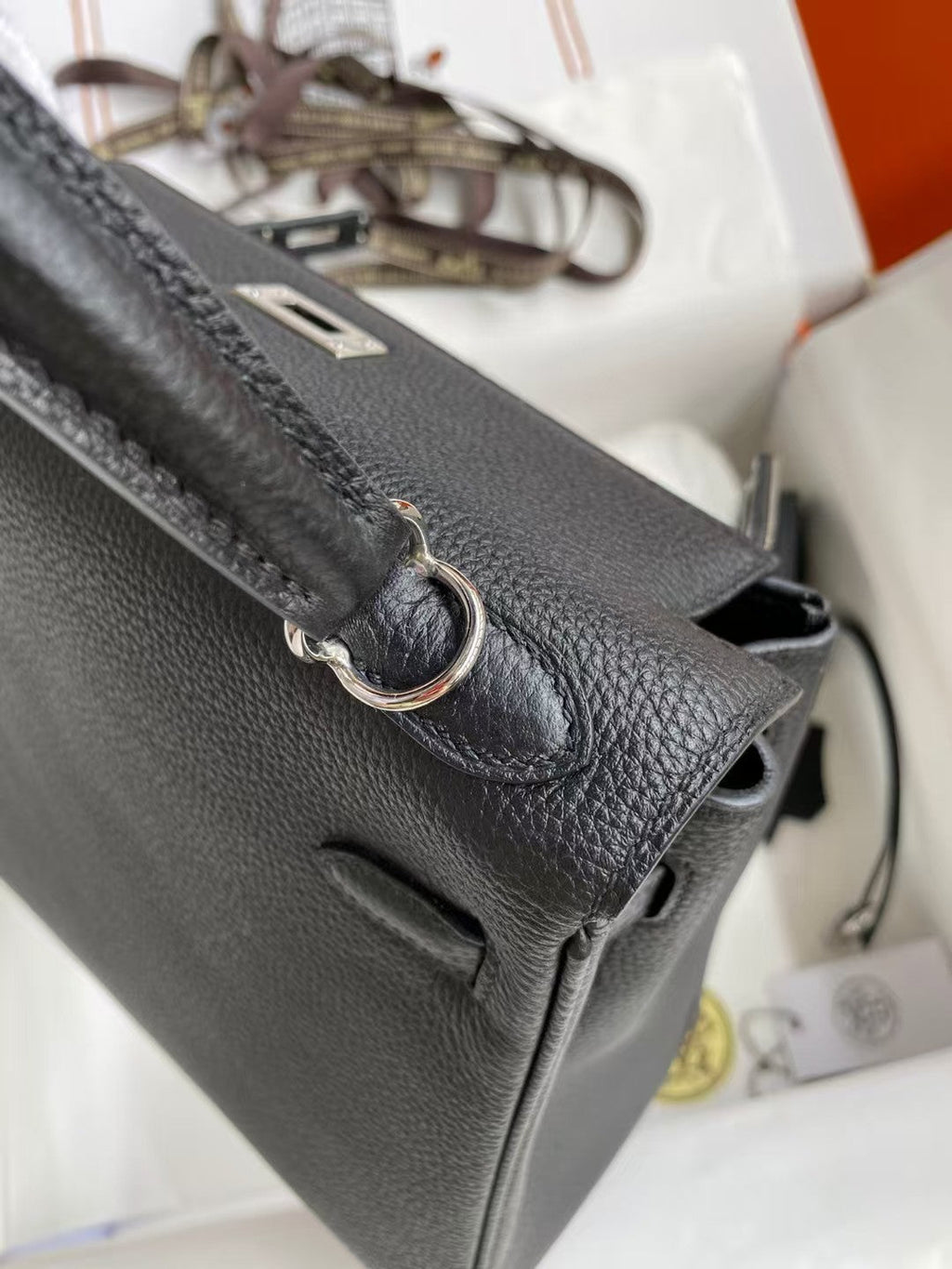 HM Mini Kelly 20cm Black Togo Leather Silver Hardware