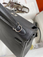 HM Mini Kelly 20cm Black Togo Leather Silver Hardware