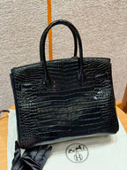 HM BIRKIN BAG 35 BLACK CROCODILE EMBOSSED LEATHER