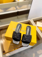 LV Neo Revival Mule Flat Black Embossed Logo Cowhide