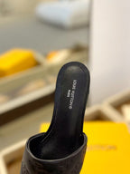 LV Neo Revival Mule Flat Black Embossed Logo Cowhide