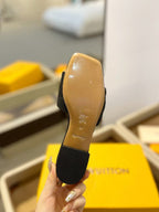 LV Neo Revival Mule Flat Black Embossed Logo Cowhide