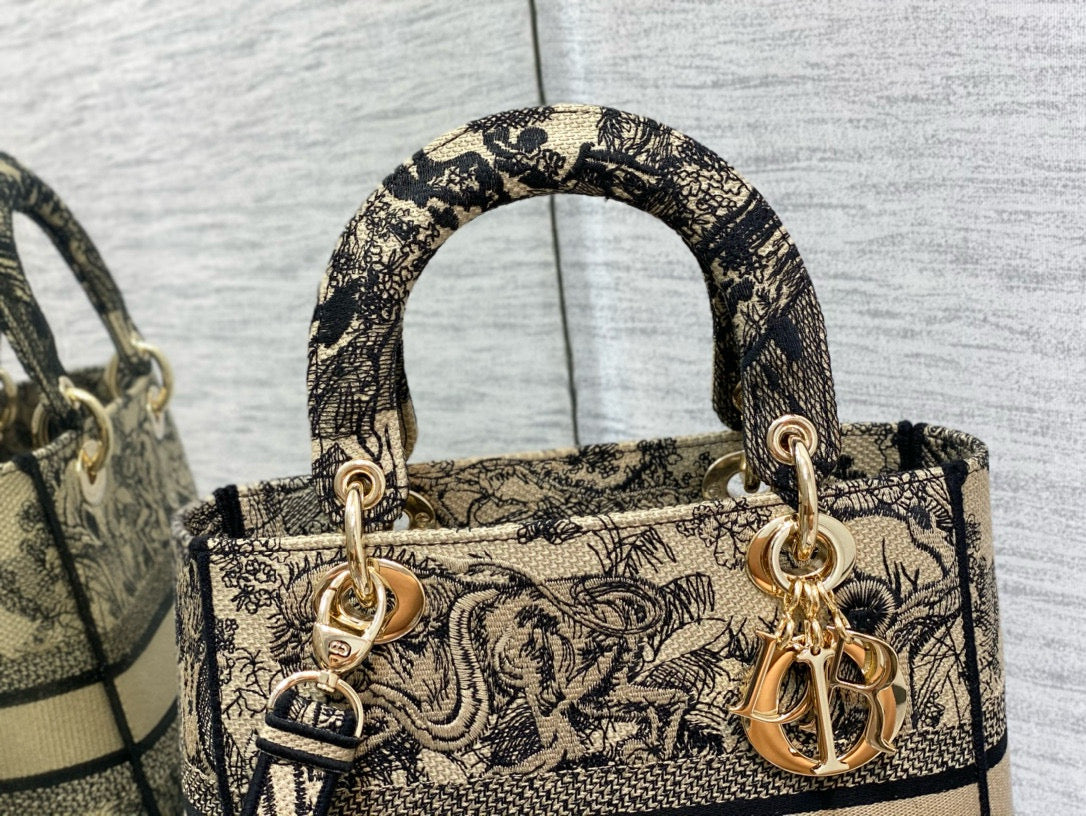 medium lady 24 black beige canvas