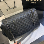 CC TRAVEL TOTE 46CM BLACK COWHIDE SILVER HARDWARE