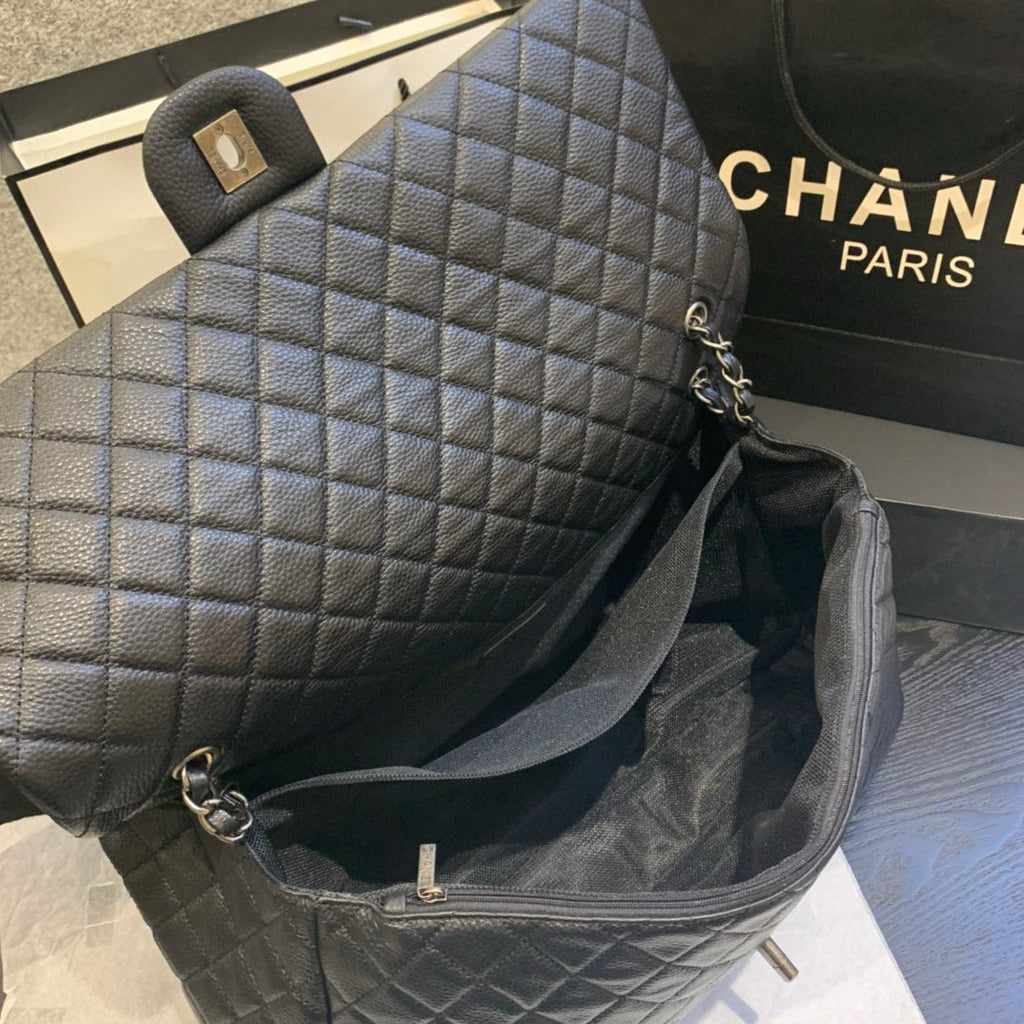 CC TRAVEL TOTE 46CM BLACK COWHIDE SILVER HARDWARE