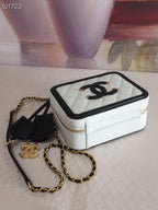 CC Filigree Vanity Case Bag Black White Quilted Caviar Leather
