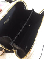 CC Filigree Vanity Case Bag Black White Quilted Caviar Leather