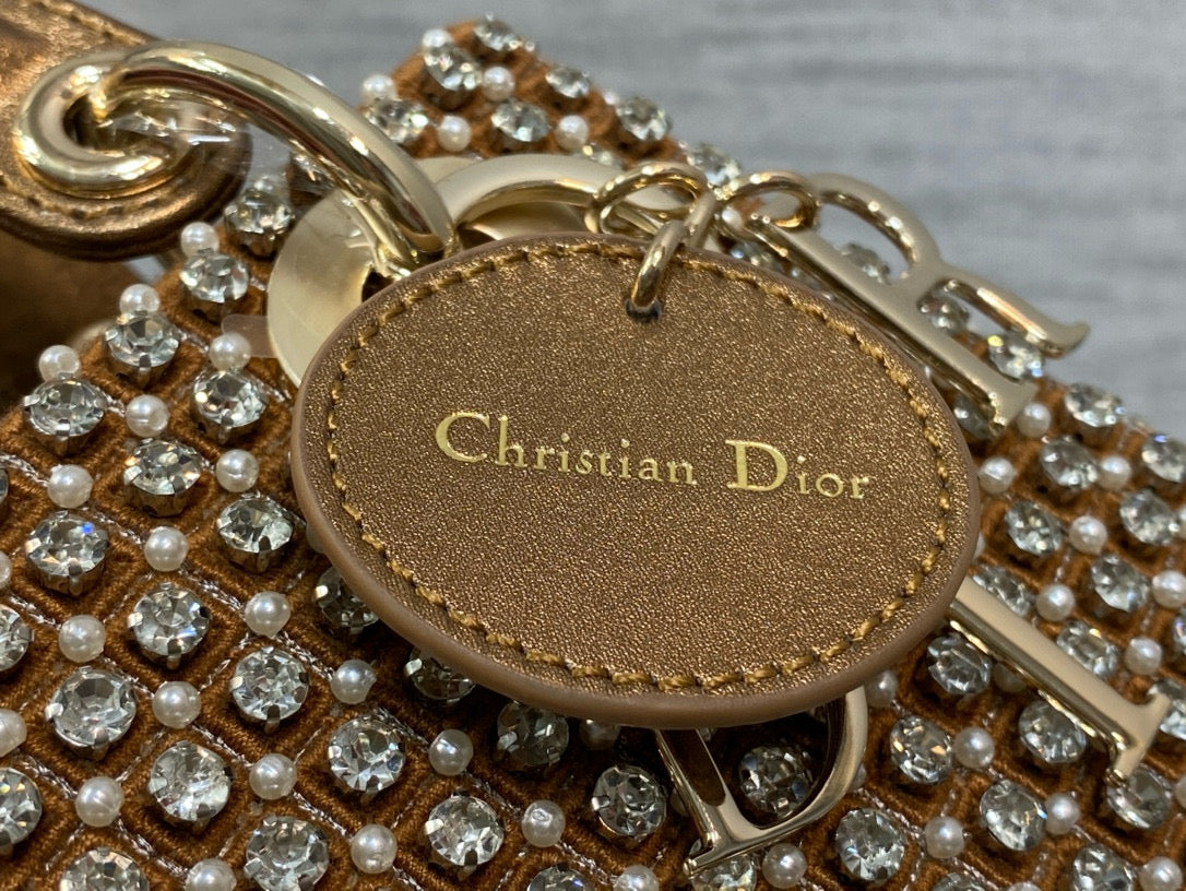 CD Lady 17 Brown metallic Canvas and Calfskin attached diamonds