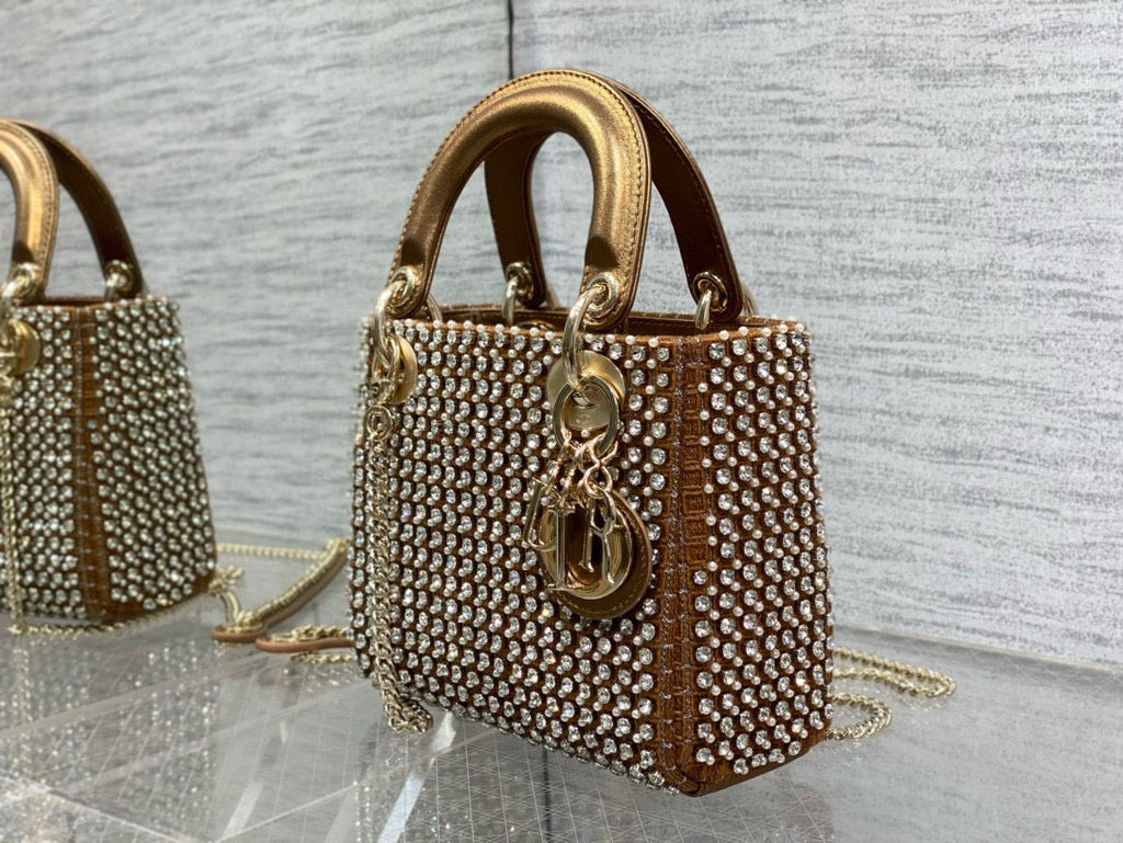 CD Lady 17 Brown metallic Canvas and Calfskin attached diamonds