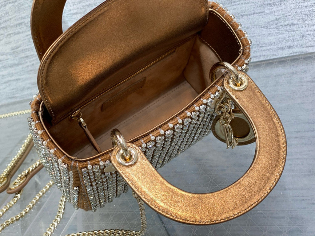 CD Lady 17 Brown metallic Canvas and Calfskin attached diamonds