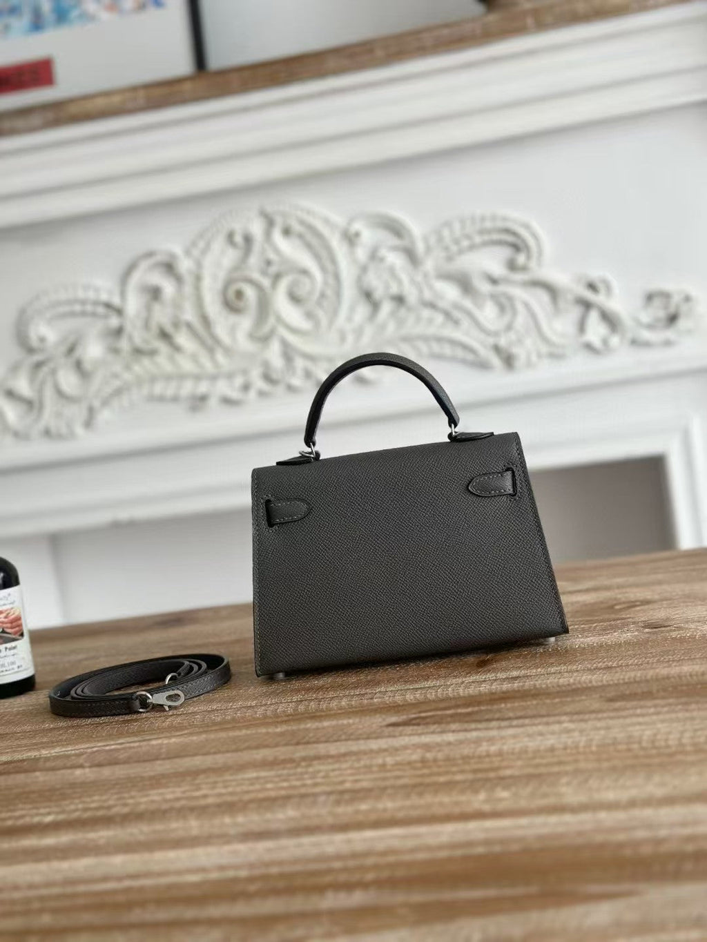 HM Mini Kelly 19cm Charcoal Epsom Silver Hardware
