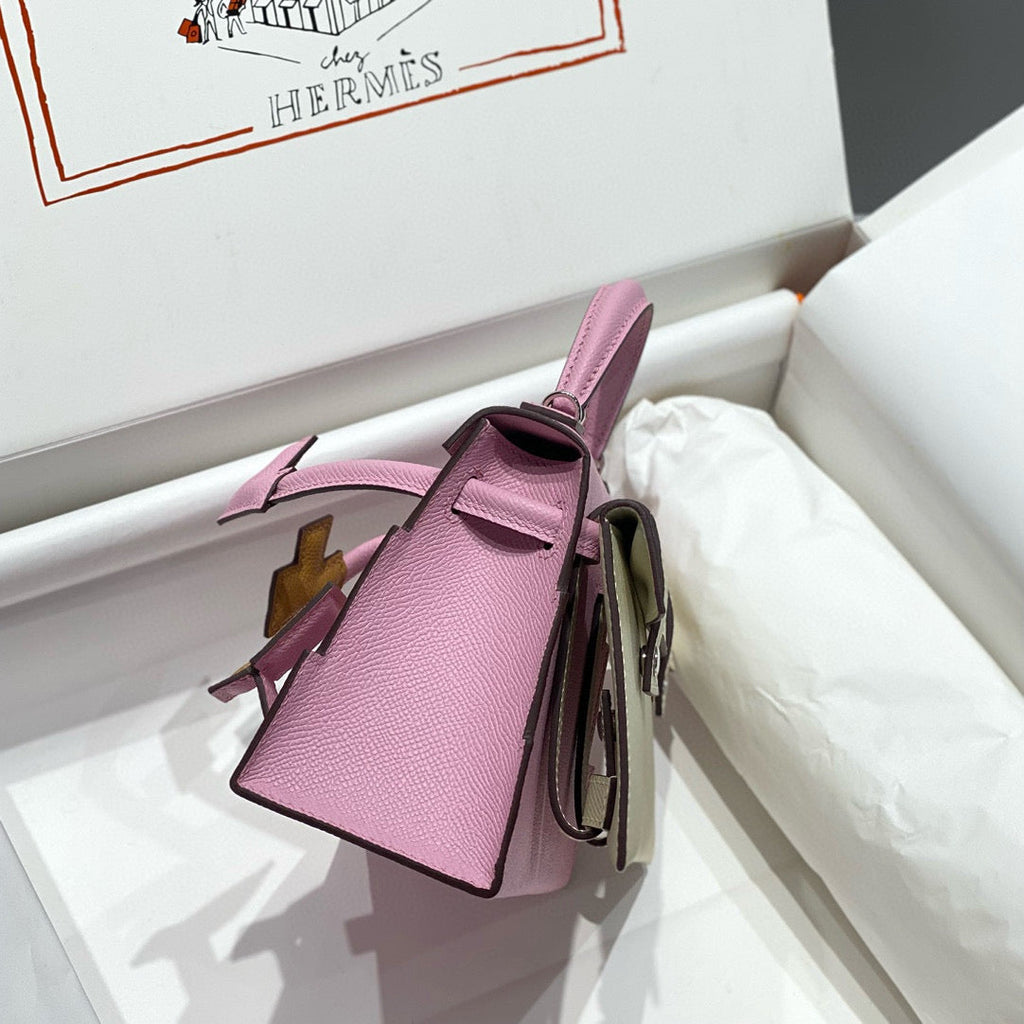 KELLY DOLL PICTO MINI 18 PINK MIX BROWN CALFSKIN