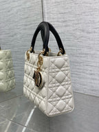 Lady Dior 20cm White Black Gold Chain Lambskin