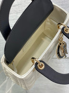 Lady Dior 20cm White Black Gold Chain Lambskin