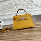 HM Mini Kelly 19cm Yellow Epsom Silver Hardware