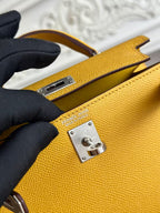 HM Mini Kelly 19cm Yellow Epsom Silver Hardware