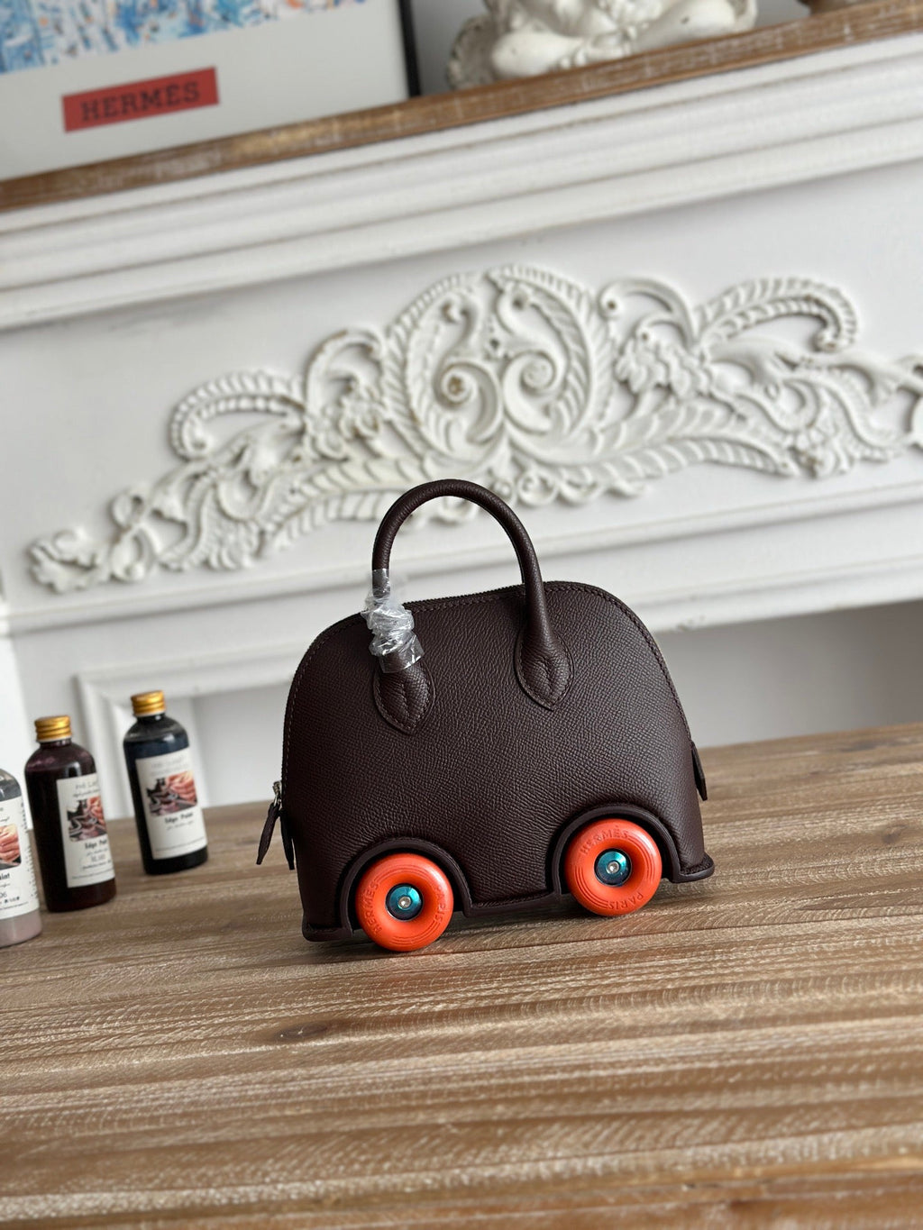 HM Bolide Mini 19cm Burgundy Epsom Leather on Orange Wheels