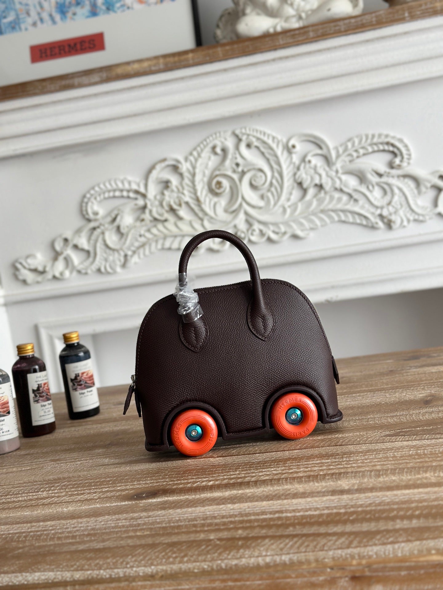 HM Bolide Mini 19cm Burgundy Epsom Leather on Orange Wheels