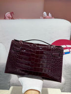 HM KELLY MINI 22 BORDEAUX RED AMERICAN ALLIGATOR GOLD BUCKLE (MADE - TO - ODER)