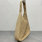 Miu Miu Woven Fabric Hobo Bag 44cm Beige Mix Cognac