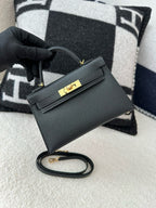 HM Mini Kelly 19cm Black Epsom Gold Hardware Best Version