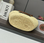 LOE ANAGRAM BASKET 46CM BAG IN NATURAL MIX BROWN IRACA PALM AND CALFSKIN