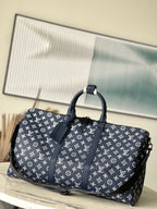 LV Keepall Bandouliere 50 Navy Blue Monogram Shadow Cowhide