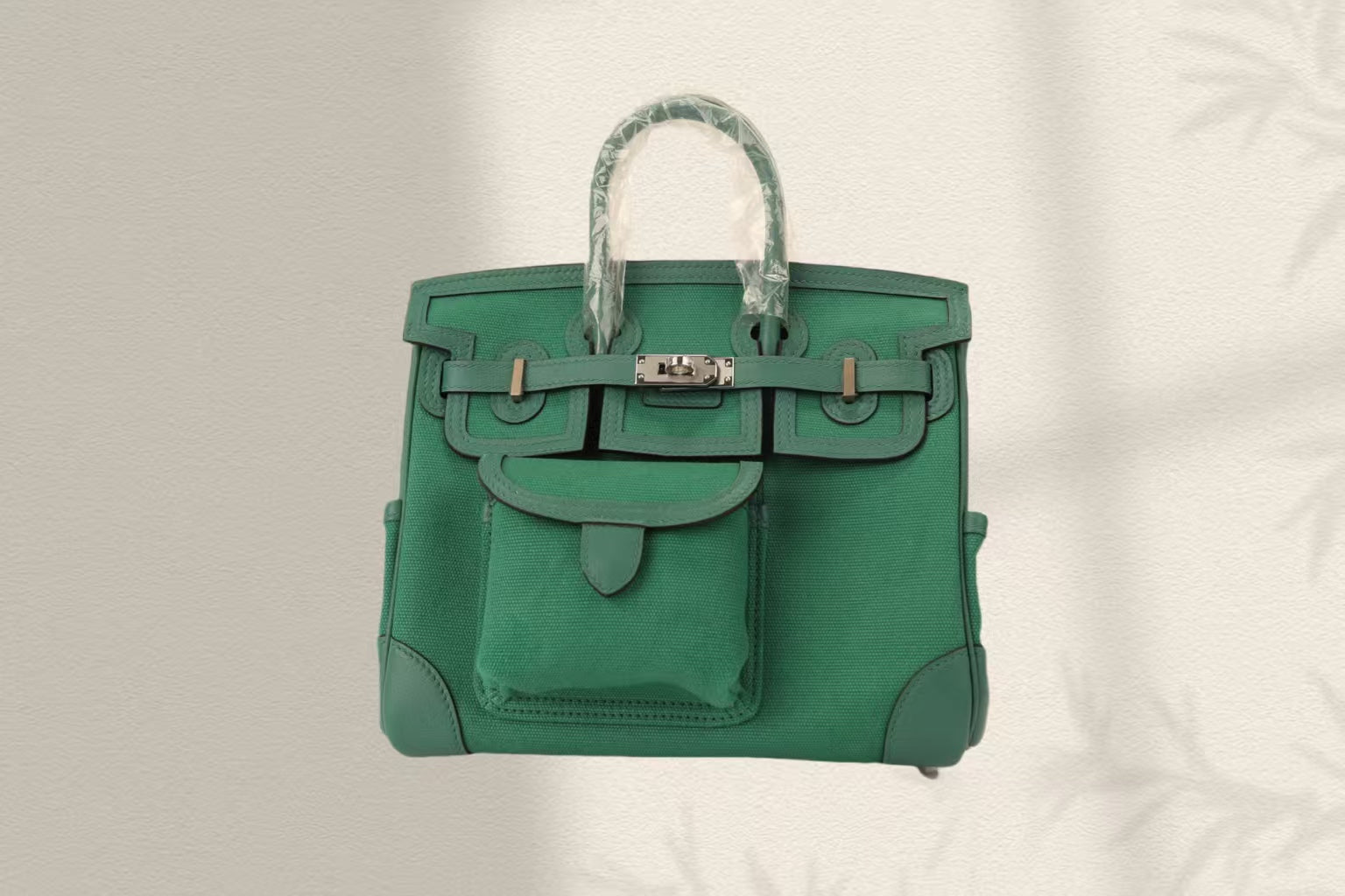 HM Birkin Cargo 25CM Velvet Green Silver Buckle Swift Leather and Canvas