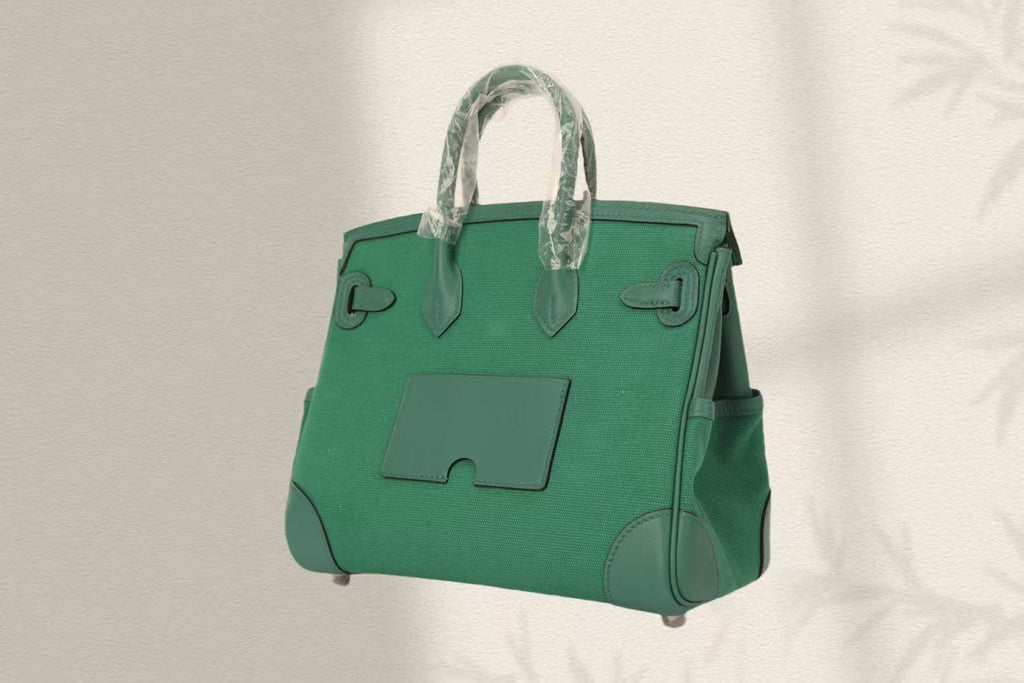HM Birkin Cargo 25CM Velvet Green Silver Buckle Swift Leather and Canvas
