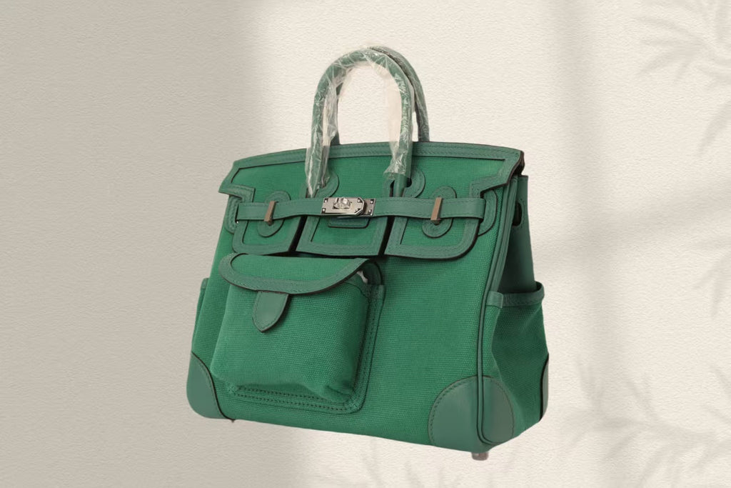 HM Birkin Cargo 25CM Velvet Green Silver Buckle Swift Leather and Canvas