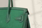 HM Birkin Cargo 25CM Velvet Green Silver Buckle Swift Leather and Canvas