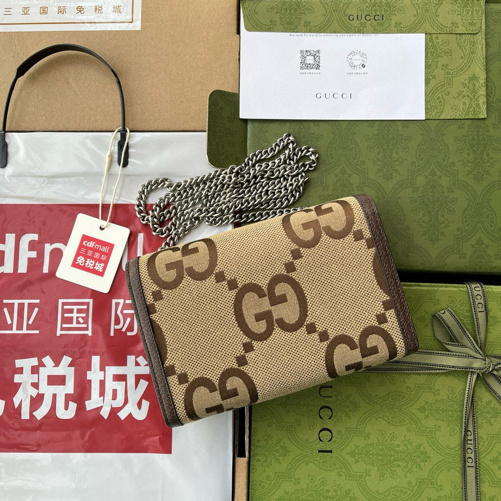 Gucci Jumbo Dionysus Wallet On Chain Brown Canvas and GG   Leather