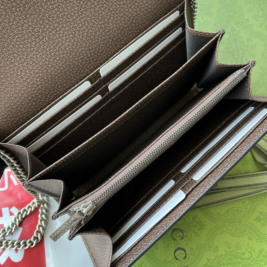 Gucci Jumbo Dionysus Wallet On Chain Brown Canvas and GG   Leather