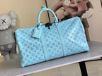 LV Keepall Bandouliere 50 Travel Bag Light Blue Monogram Calfskin