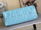 LV Keepall Bandouliere 50 Travel Bag Light Blue Monogram Calfskin