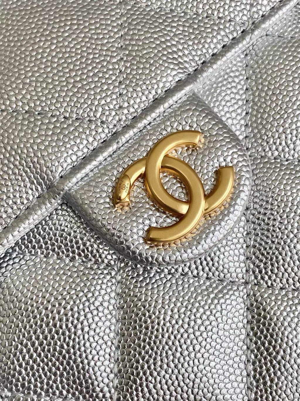 CC 25C Hobo Bags 30cm Silver Metallic Grained Calfskin