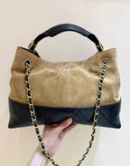 CC 25A Shopping And Bowling Hobo Bags 36cm Brown Suede Black Lambskin